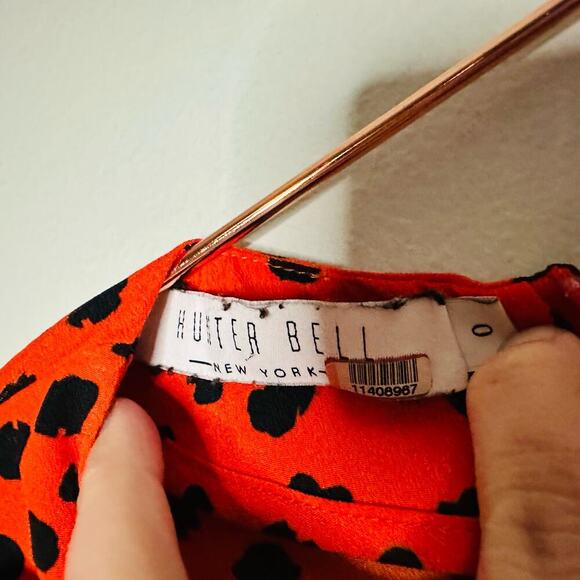 HUNTER BELL Orange Black Animal Print Lawton Polka Dot Ruched Dress Size 0 - Picture 7 of 13